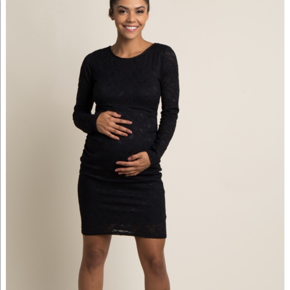 Black Lace Maternity Midi Dress